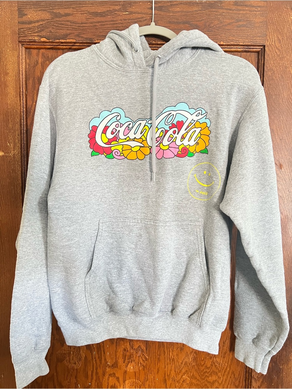 Coca Cola Gray Crewneck Hoodie with Colorful Floral Logo
